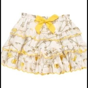 Zimmermann Kids' Jeannie Tiered Frill Floral Print Cotton Skirt in Yellow Poppy